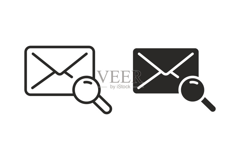 邮件搜索图标。线条和实体图标。适用于网站、营销材料、设计、Logo、App、模板、UI、界面、布局等图标素材