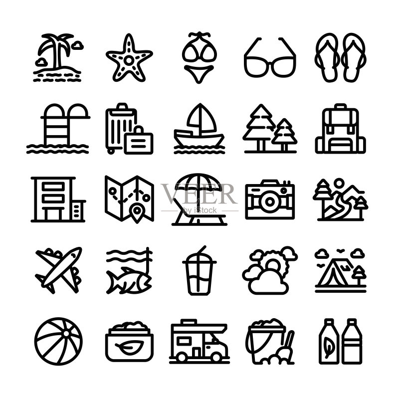 夏日海滩矢量插画图标集图标素材