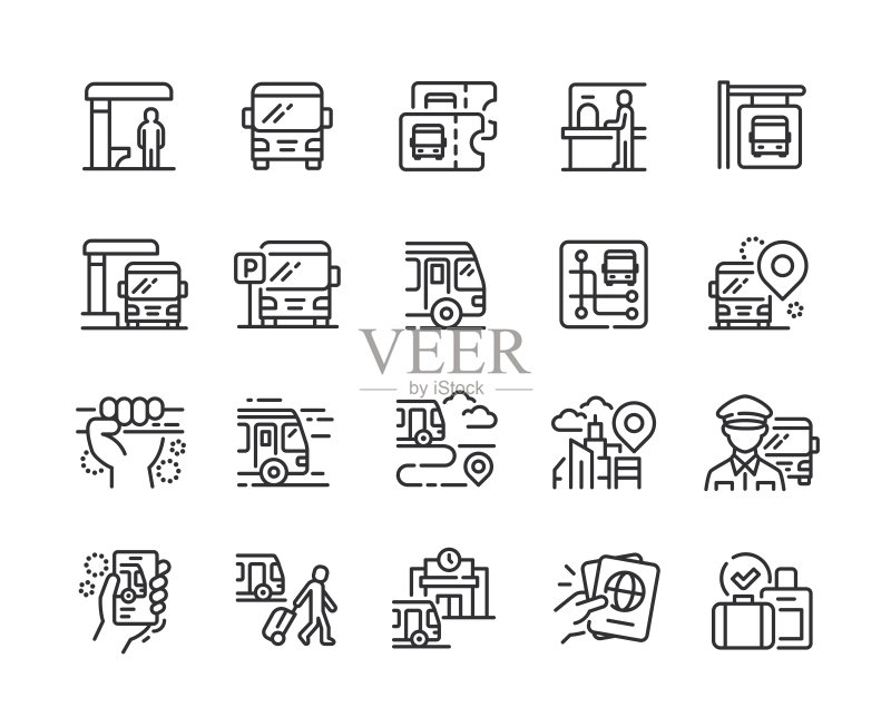 公交车站线路图标(像素完美,可编辑描边)图标素材
