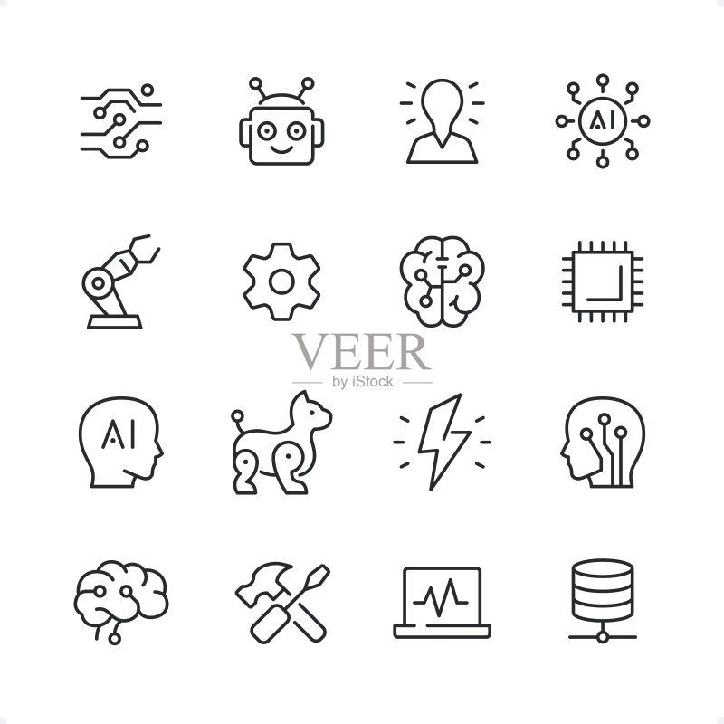 人工智能-像素完美线条图标集,可编辑描边粗细图标素材