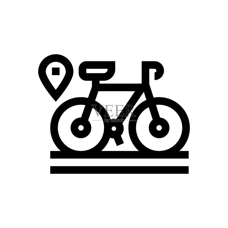 自行车路线线条图标:设计、像素完美、可编辑笔触。标志、符号。地图和导航,地图图钉。图标素材