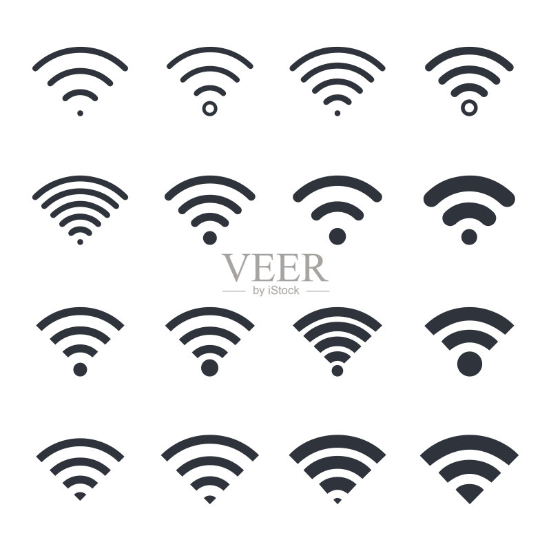 WiFi图标合集:无线网络标志,免费互联网区域连接热点矢量图图标素材