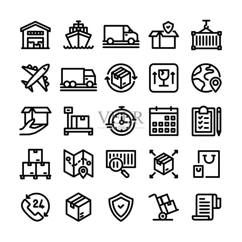 物流图形矢量插画:可编辑描边,简约图标元素图标素材