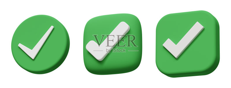 3D创意绿色对勾符号。表示“是”的图标,已批准,正确的符号,4K 3D循环动画图标素材