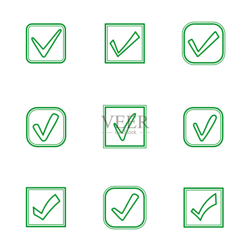 扁平风格的绿色复选标记图标素材