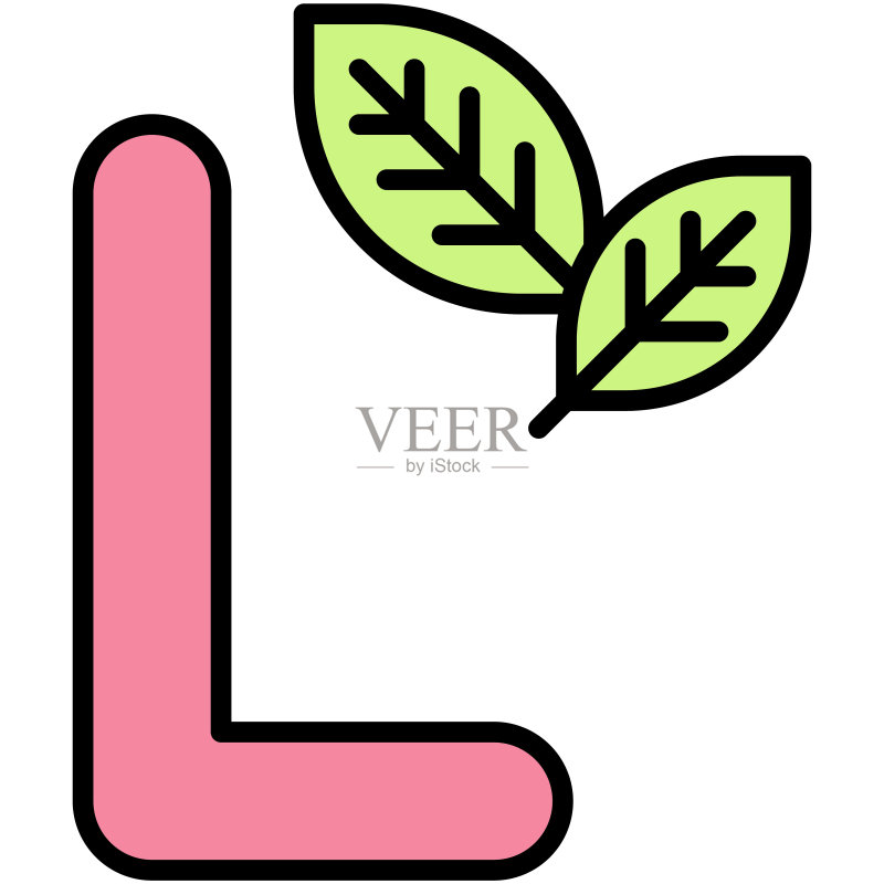 带叶子矢量图标的字母L图标素材