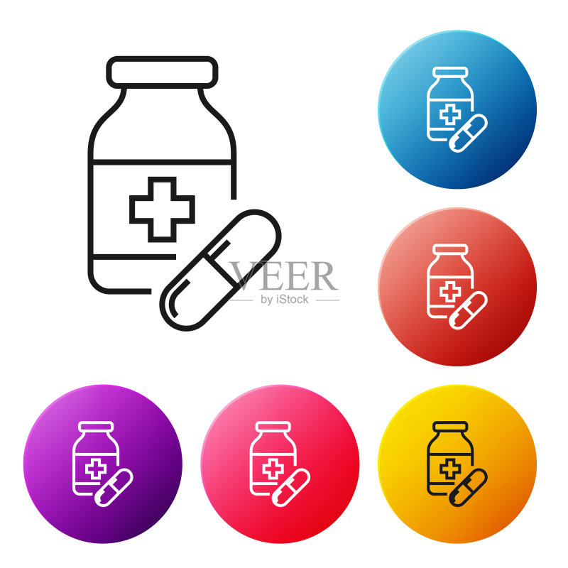 黑线药瓶与药丸图标分离图标素材