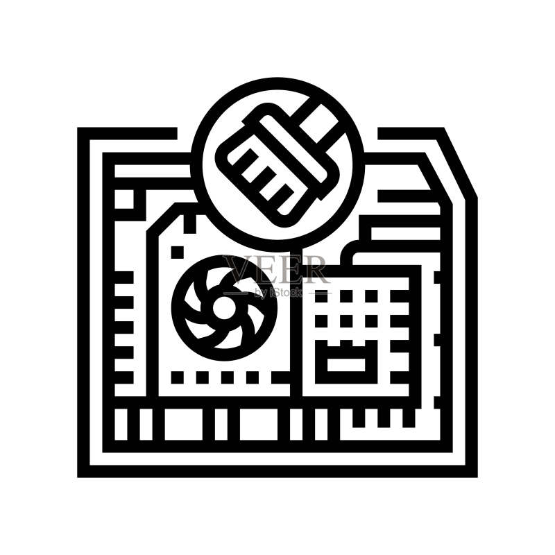 PC清洁维修电脑线性图标矢量插图图标素材