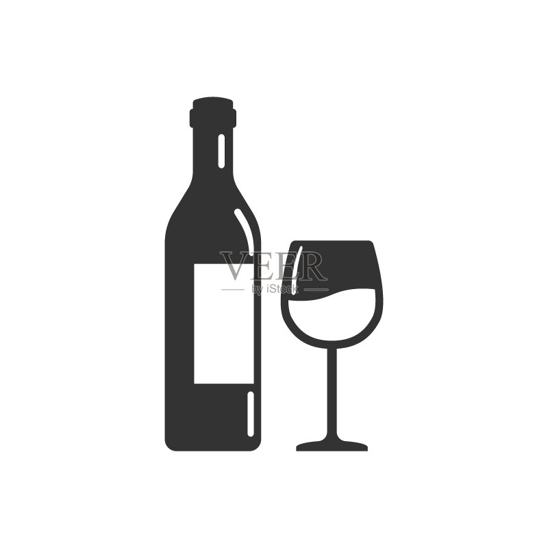 扁平风格的红酒瓶和酒杯图标图标素材