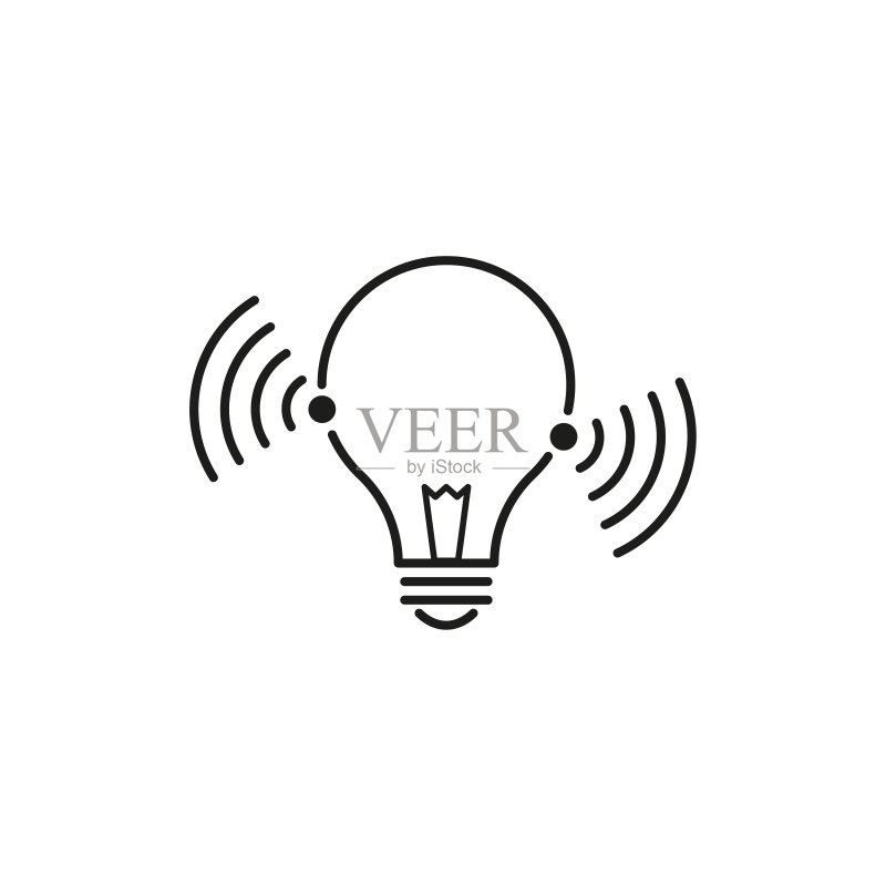 Wifi LED灯泡图标,光保真无线通信技术灯泡,Li-Fi网络灯泡,矢量图,EPS 10图标素材