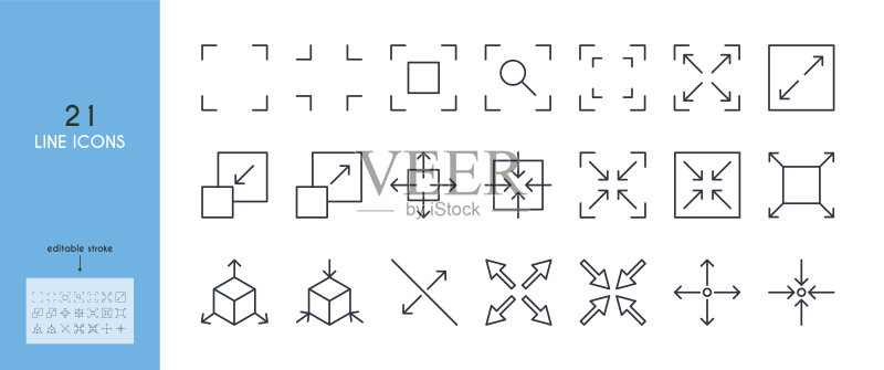 可缩放尺寸的线条图标集图标素材