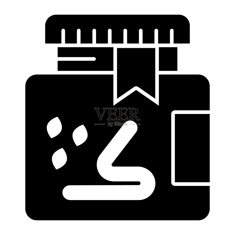 蠕虫诱饵实体图标:装有蠕虫的罐子矢量图,适用于APP的渔具字形样式,EPS 10图标素材