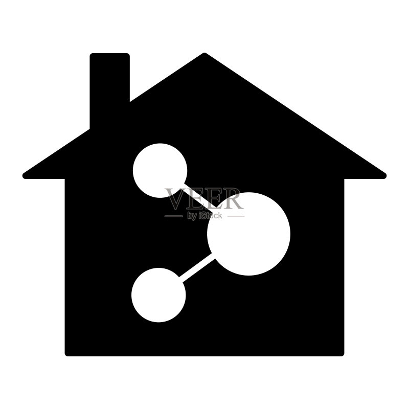 家庭网络图标:互联网和房屋矢量插图,白色背景,建筑物字形风格设计,EPS 10图标素材