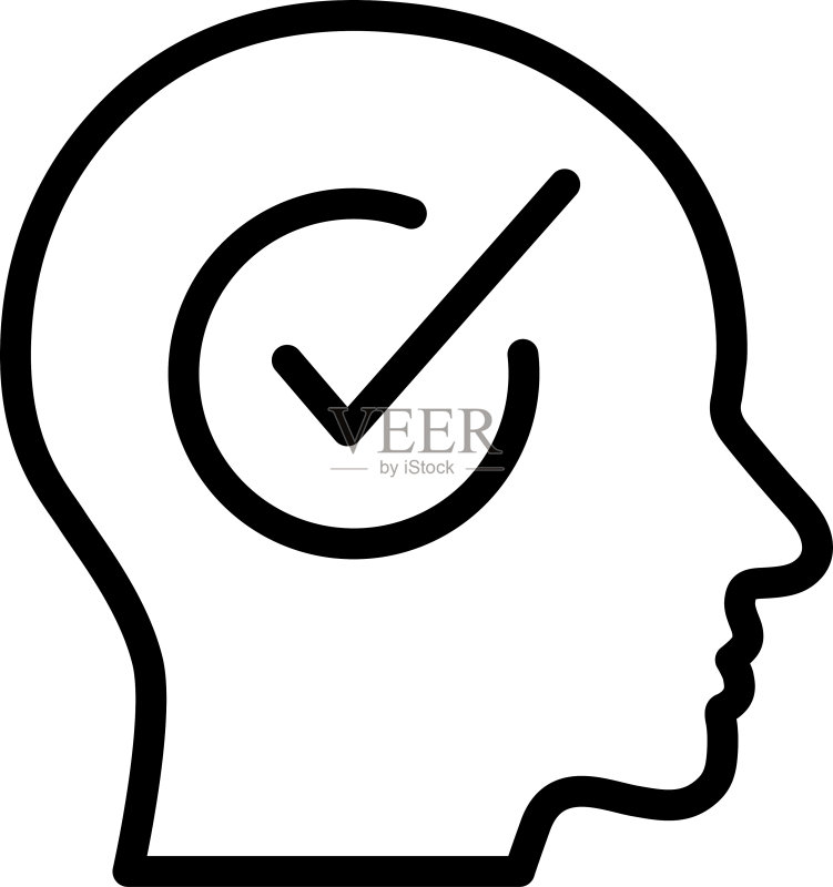 人脑中的勾选标记线性图标,个人选择概念图标素材