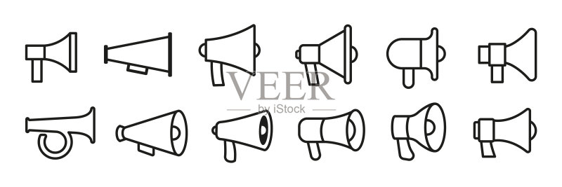 喇叭图标集合,扬声器喇叭图标集,公告标志图标素材