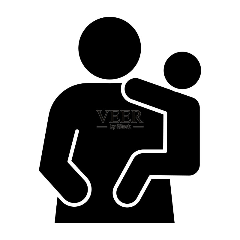 母子图标。母亲和孩子,女人手抱婴儿的符号,白色背景上的字形样式象形图。关系符号移动概念网页设计。矢量图形。图标素材