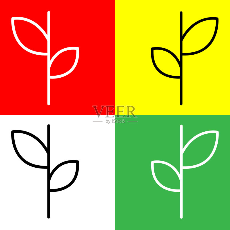 植物矢量线性图标,农业图标系列,红黄白绿背景图标素材