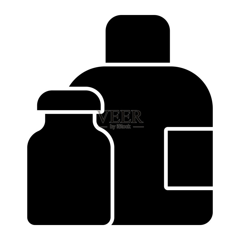 水瓶实体图标:液体医疗包装容器,白色背景上的塑料产品设计概念图标素材