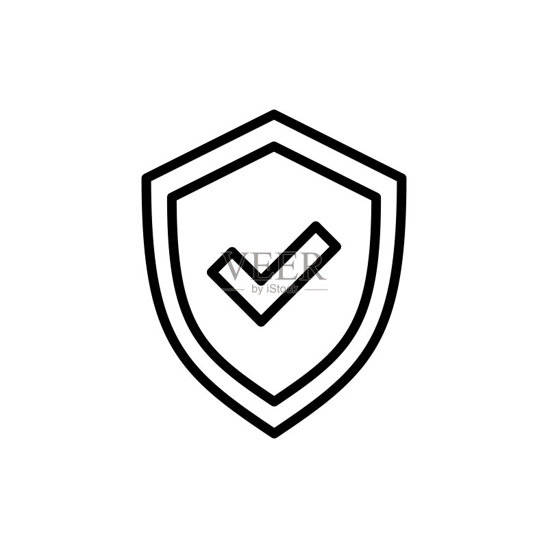 保护细线图标:带有勾号的盾牌。现代矢量插图图标素材