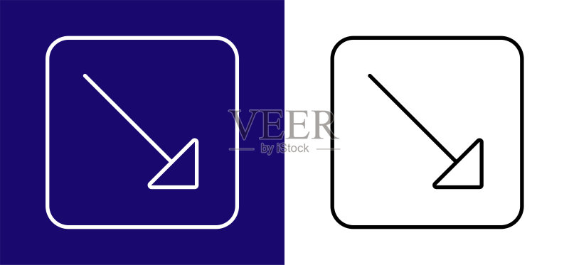 路径指示箭头图标,右侧向下箭头,蓝白和黑白双色可选。图标素材