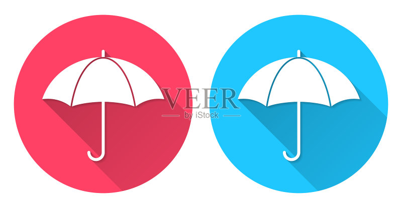 红色或蓝色背景下的长阴影圆形雨伞图标图标素材