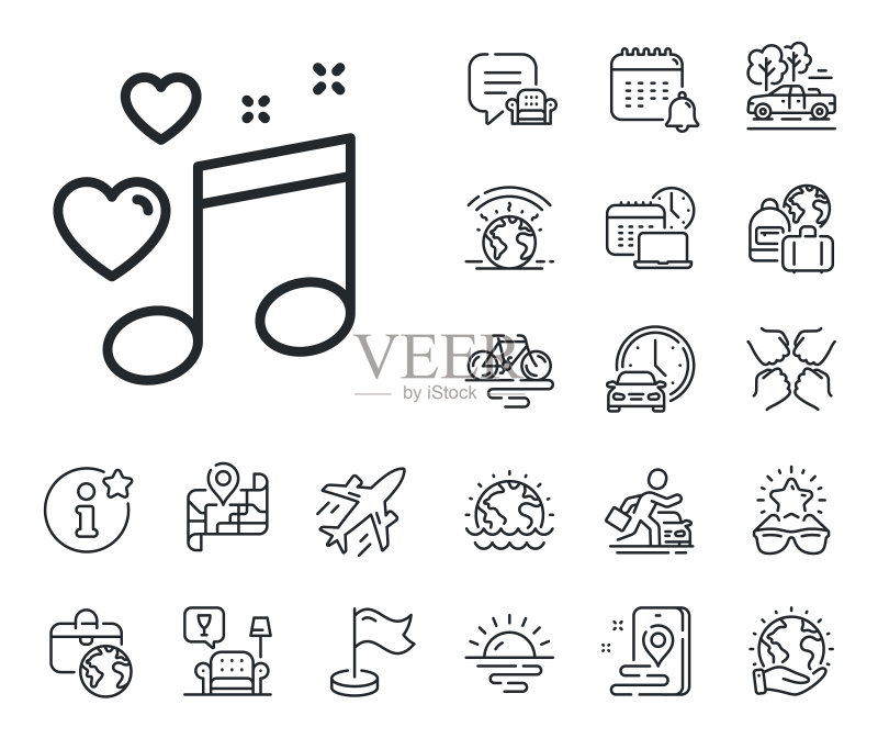 音乐爱情线图标:浪漫的音符符号图标素材