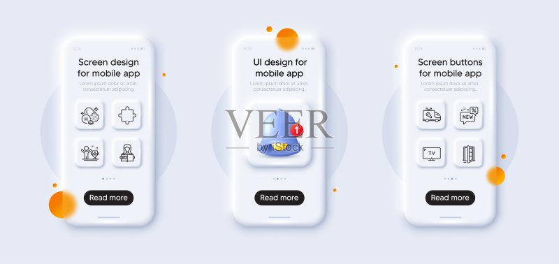 网页应用程序的新电视线性图标包(3D手机模型,矢量图)图标素材