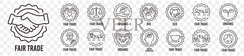 公平贸易有机生态生物可降解图标集合矢量图图标素材