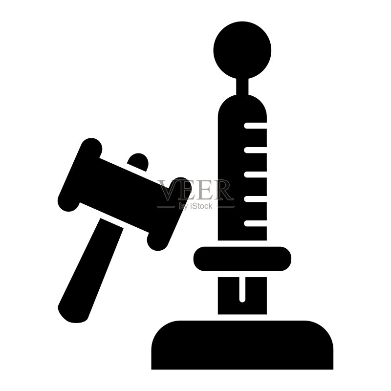 带有按钮和大锤的游戏实体图标,娱乐概念,白色背景上的高射击吸引器,用于测量字形图标。矢量图。图标素材