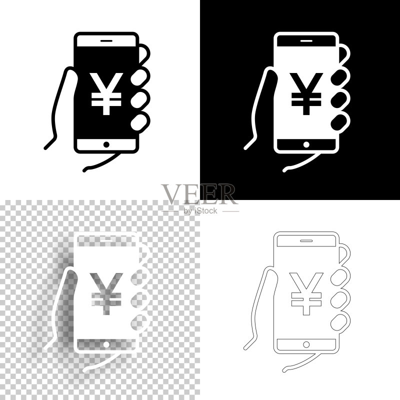 带有日元符号的智能手机设计图标线条图标图标素材
