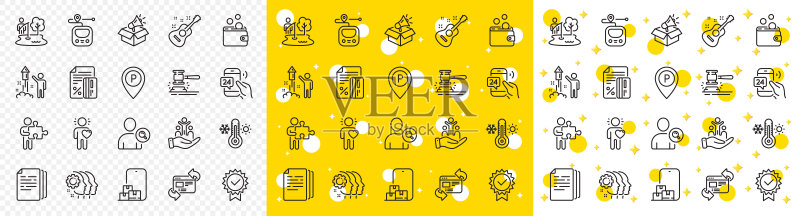 在线存储、拼图和信用卡线性图标,适用于Web应用矢量图图标素材