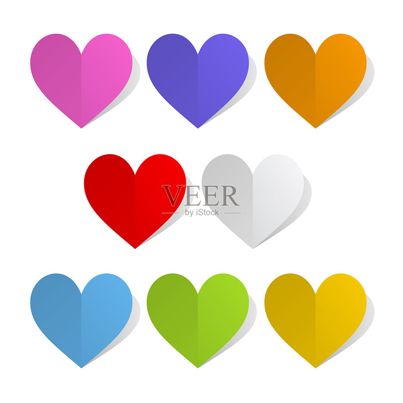 带阴影的折纸心形图标合集图标素材