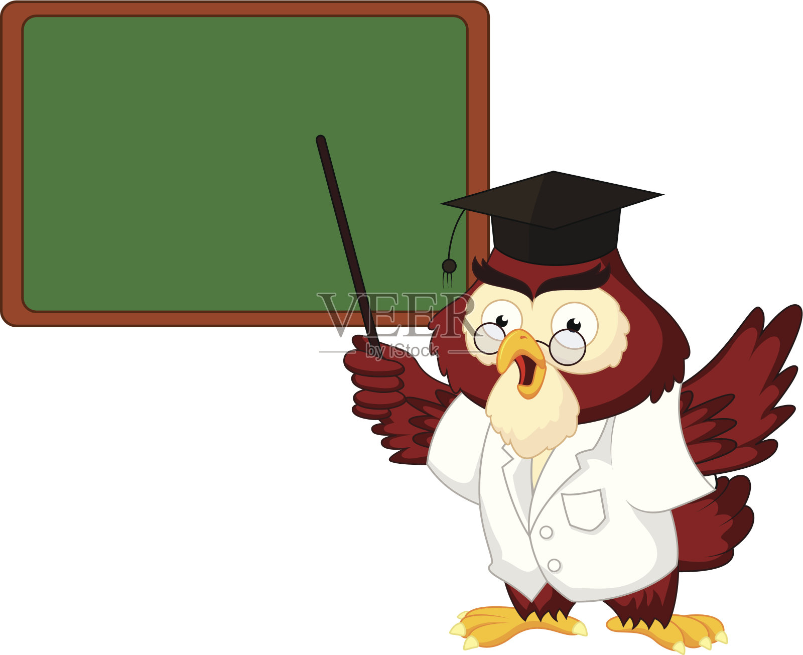 猫头鹰老师卡通与空白标志插画图片素材