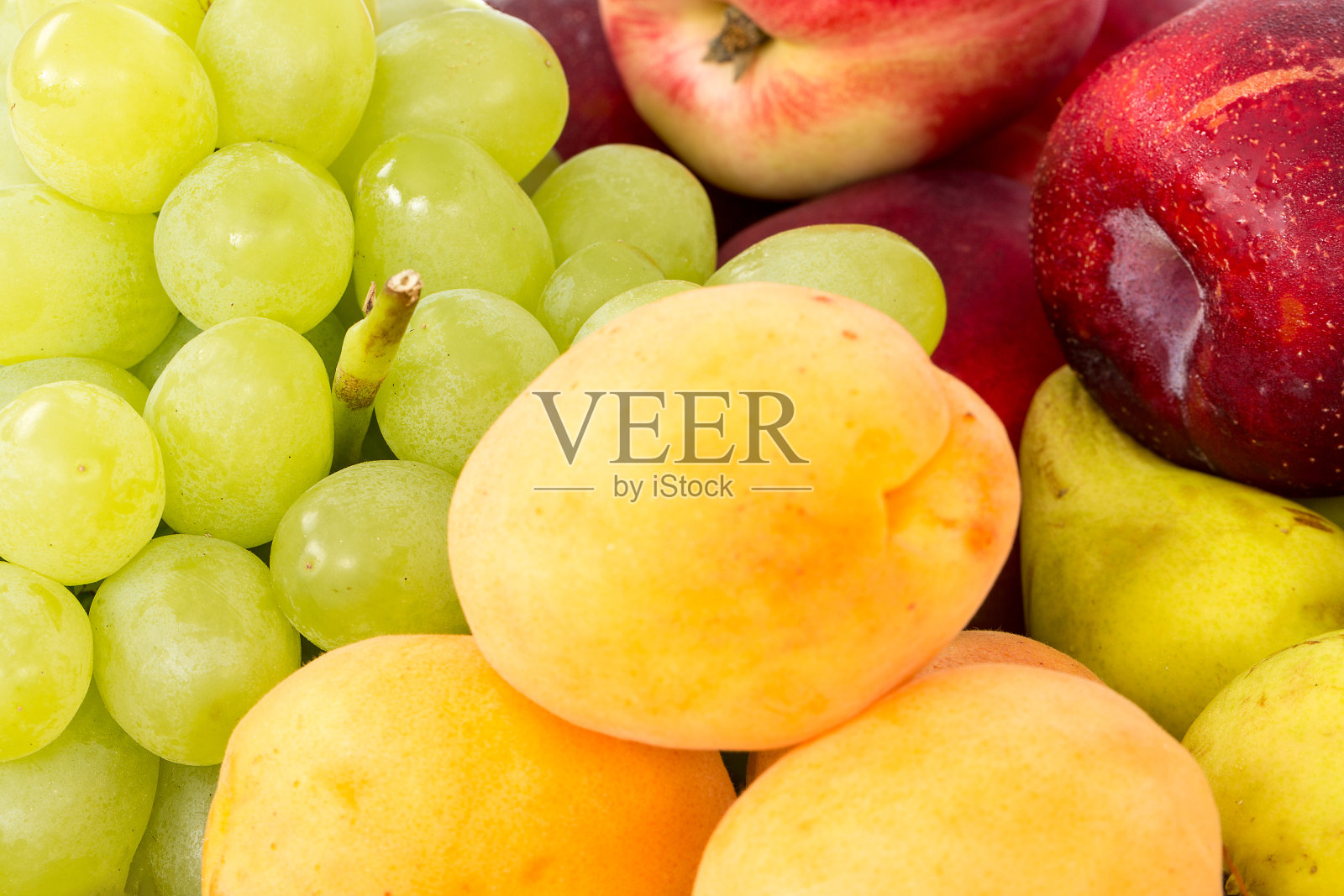 一大群新鲜的水果孤立在一棵白色的树上照片摄影图片