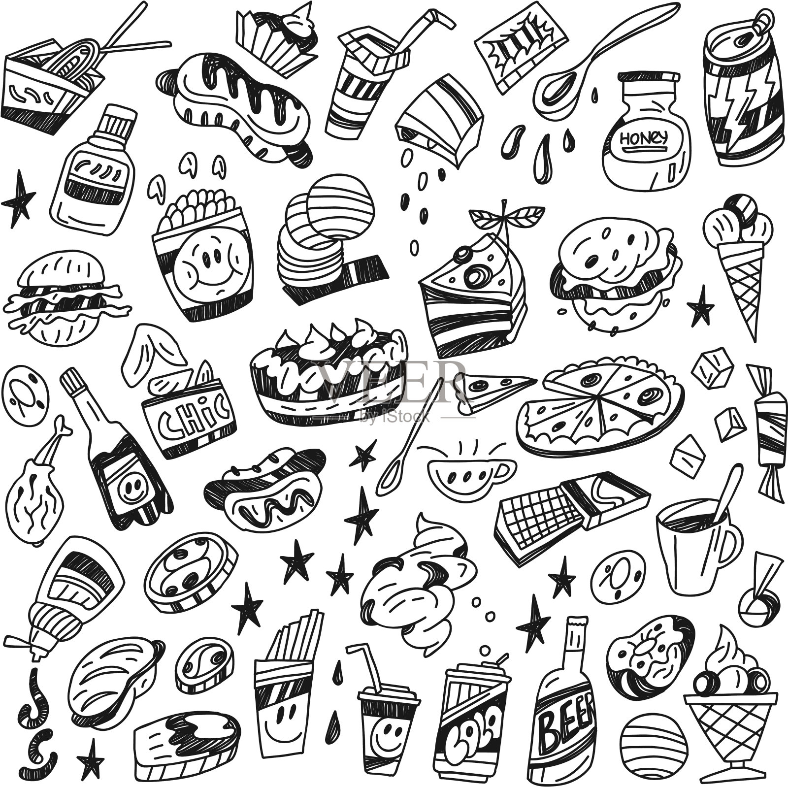 快餐涂鸦插画图片素材