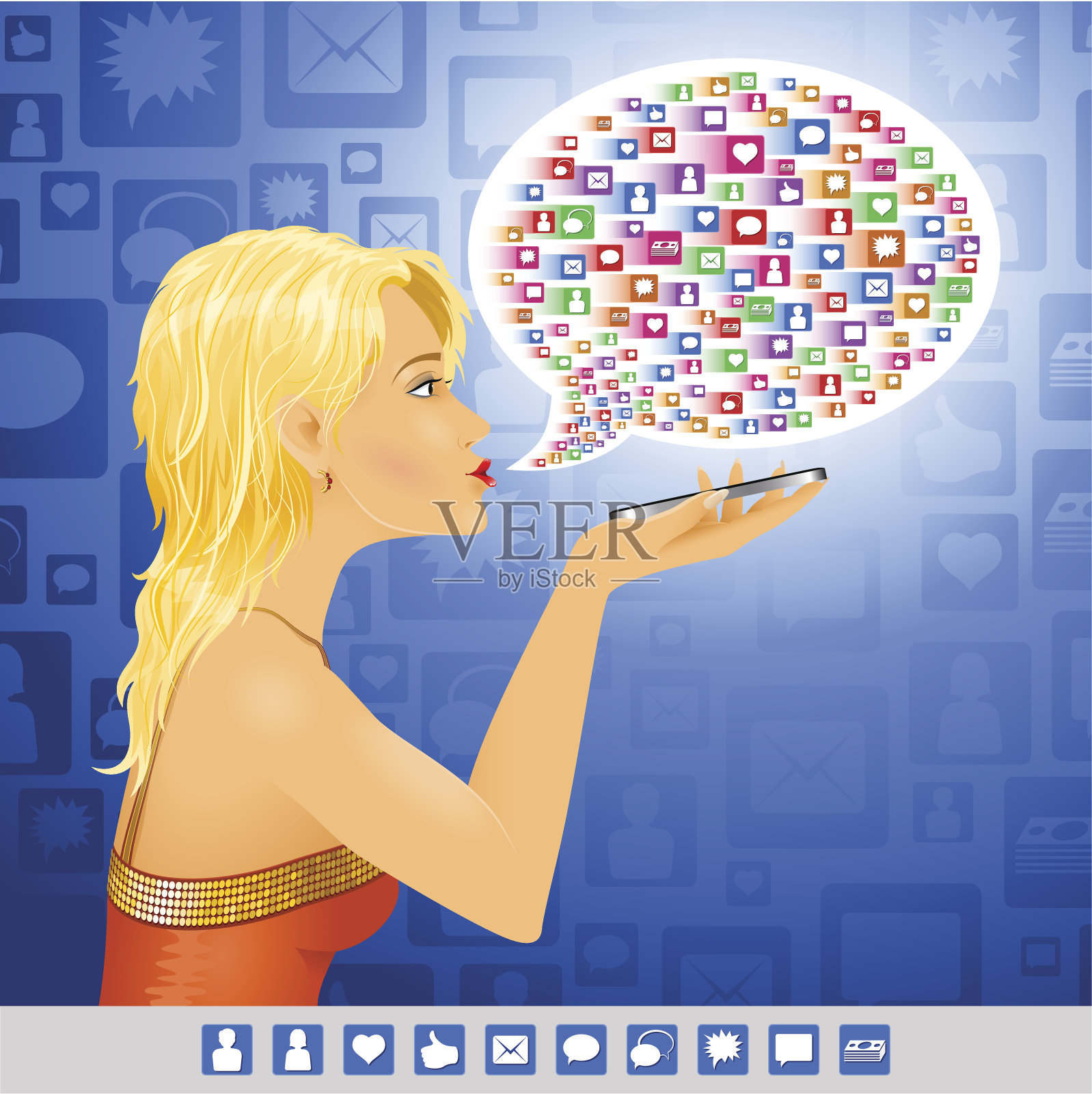 媒体女孩的社会符号信息(eps8)插画图片素材