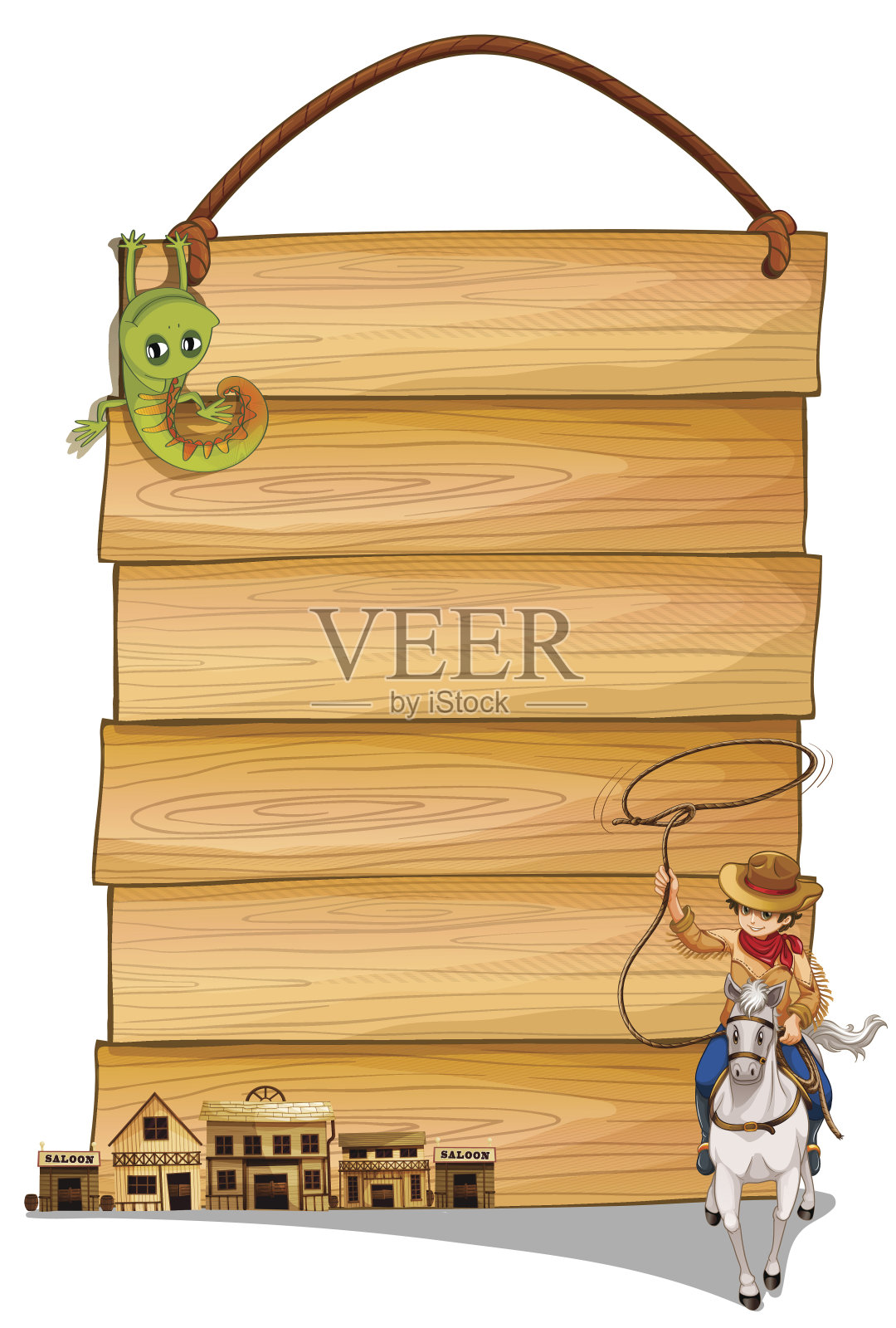牛仔骑马，酒吧酒吧和蜥蜴插画图片素材