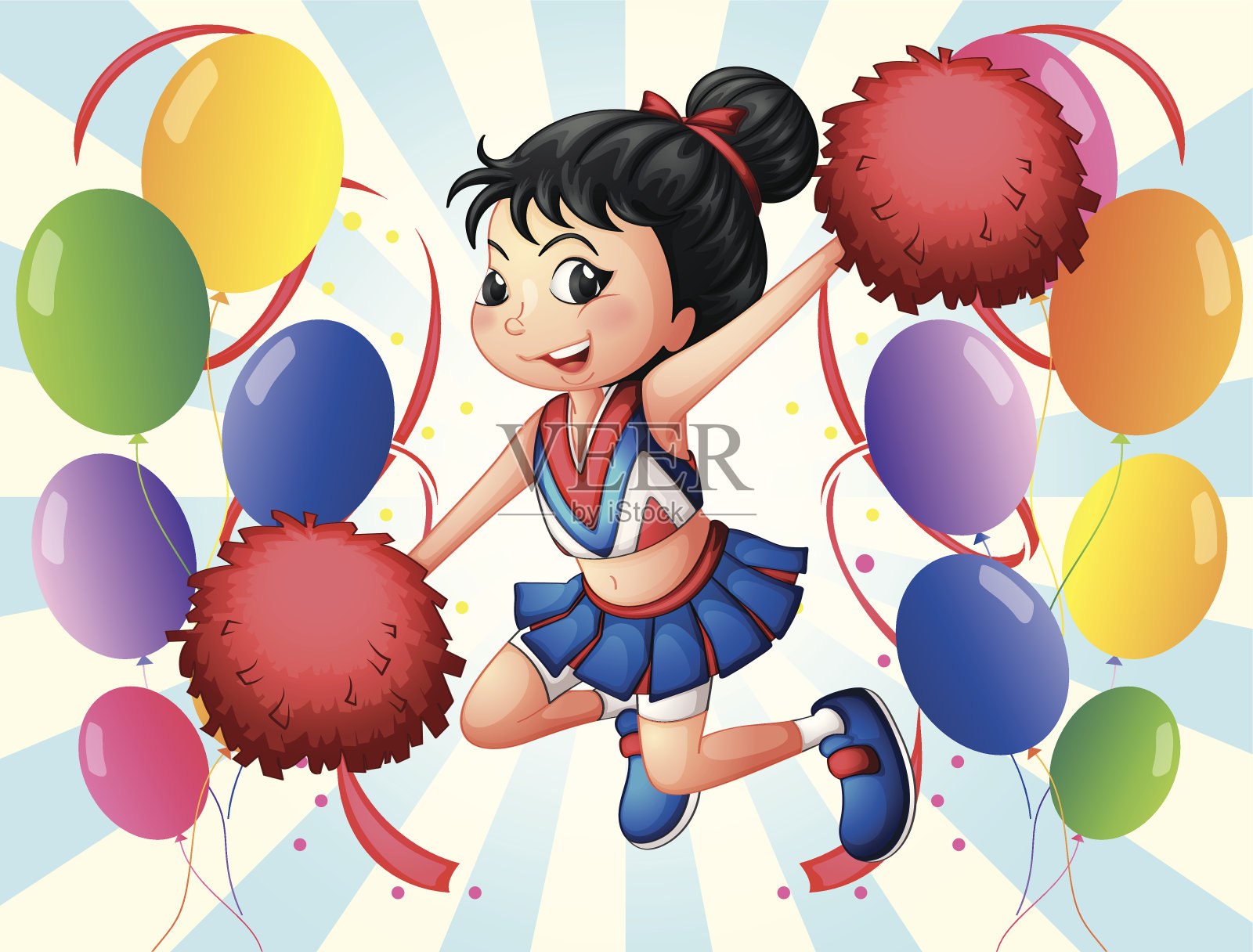 拿着红色气球球的啦啦队长插画图片素材