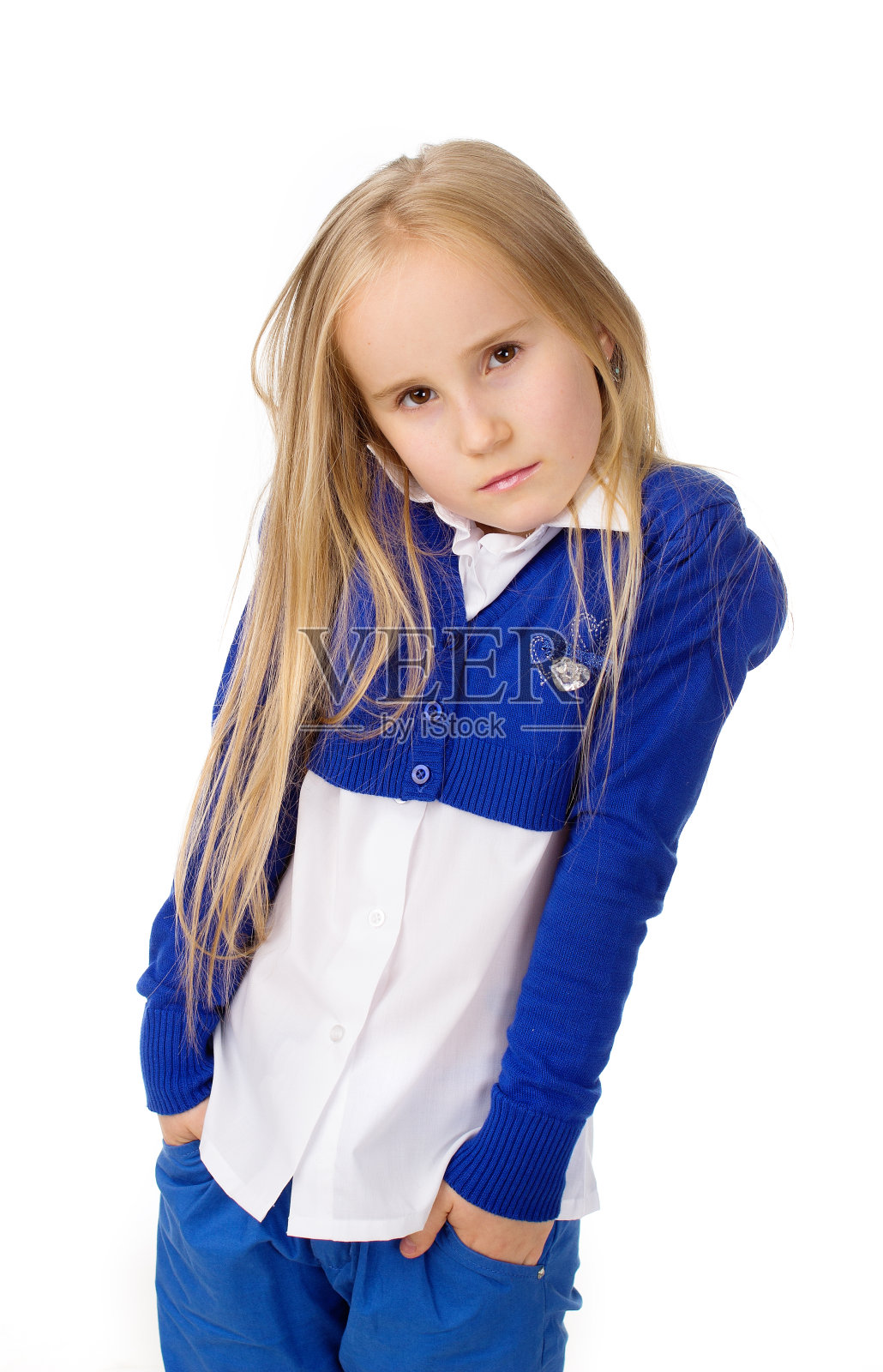 穿蓝衣服的女孩照片摄影图片