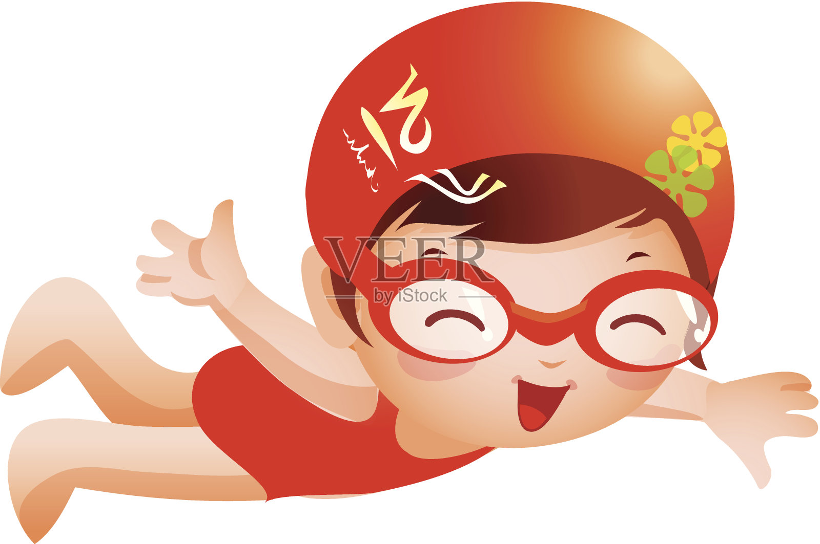 女孩游泳插画图片素材