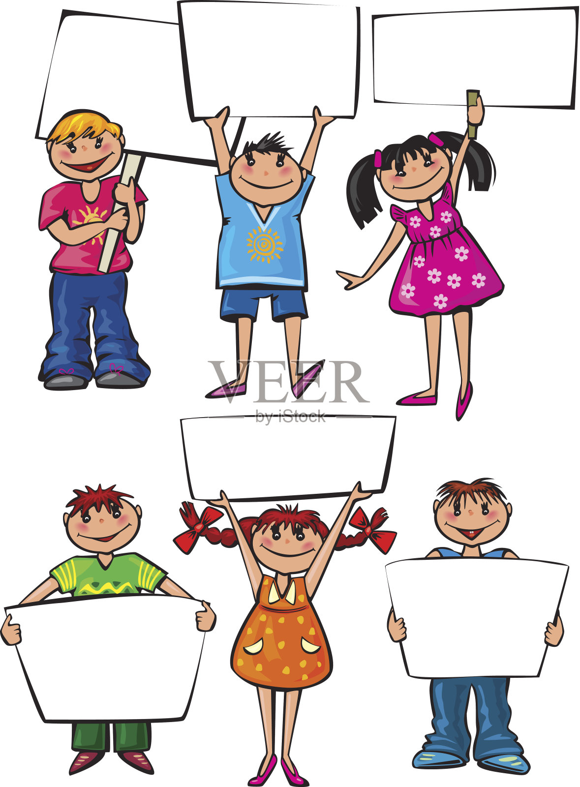孩子们拿着空白的布告板插画图片素材