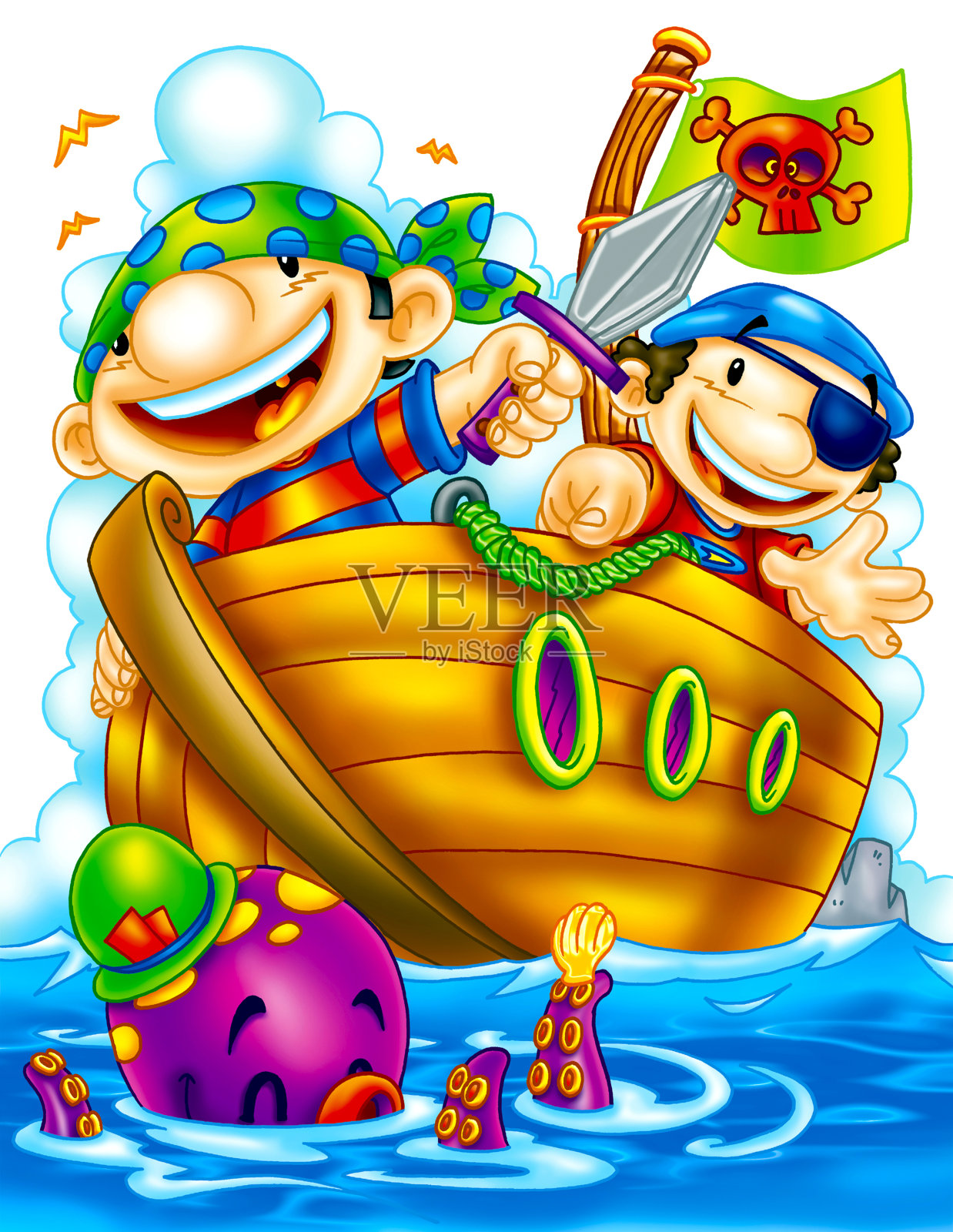 可爱的海盗插画图片素材