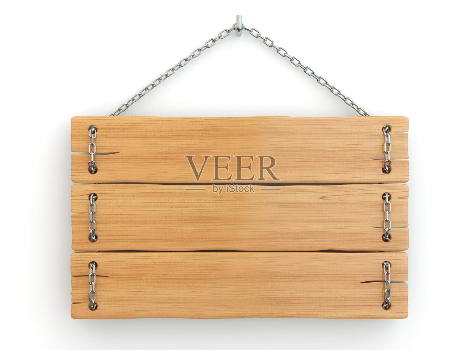 链上的旧木招牌。照片摄影图片