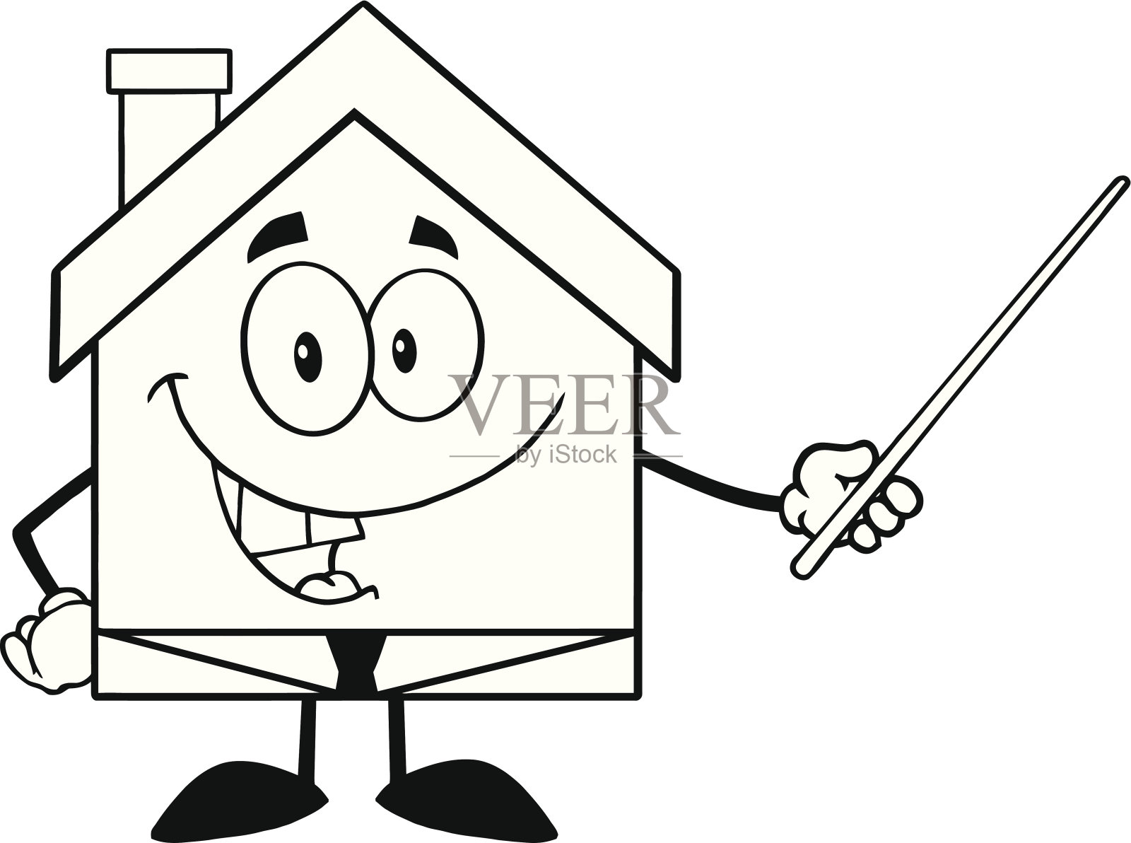 黑白商业房子卡通人物拿着一个指针插画图片素材