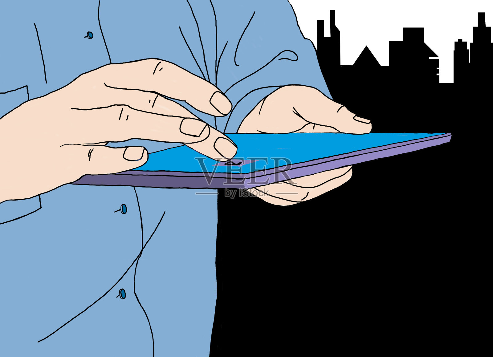 在城市里用平板电脑的男人照片摄影图片