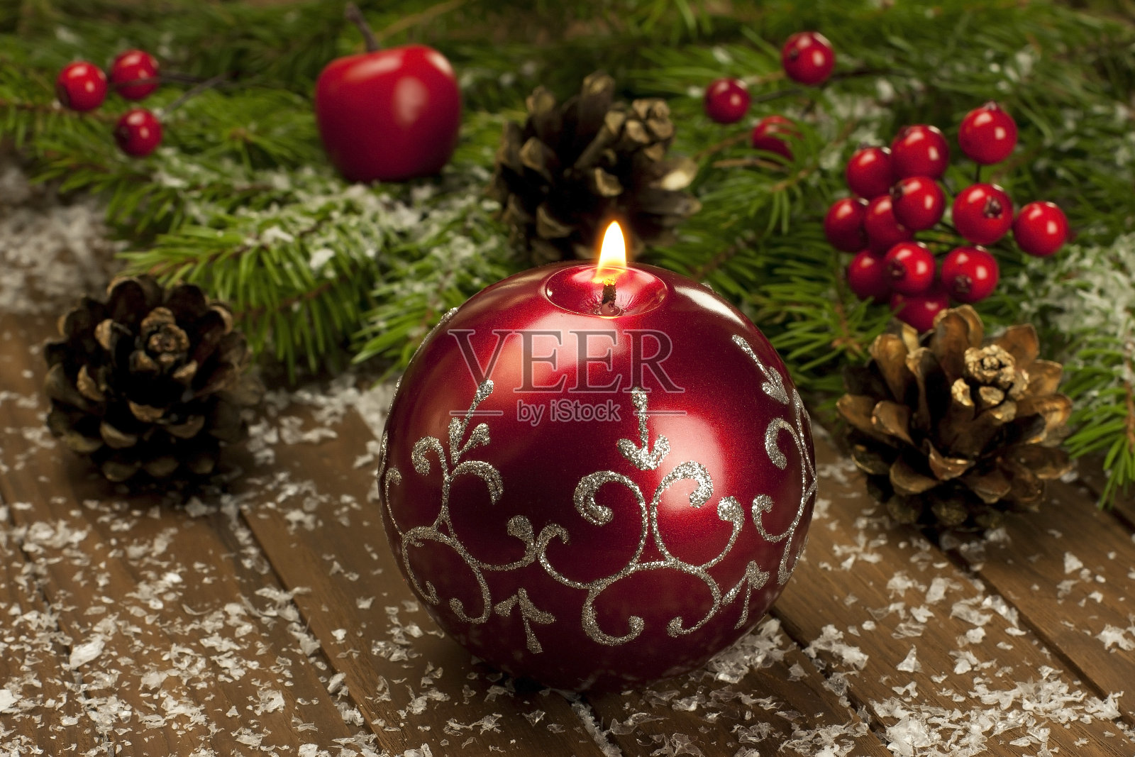 圣诞静物与蜡烛照片摄影图片