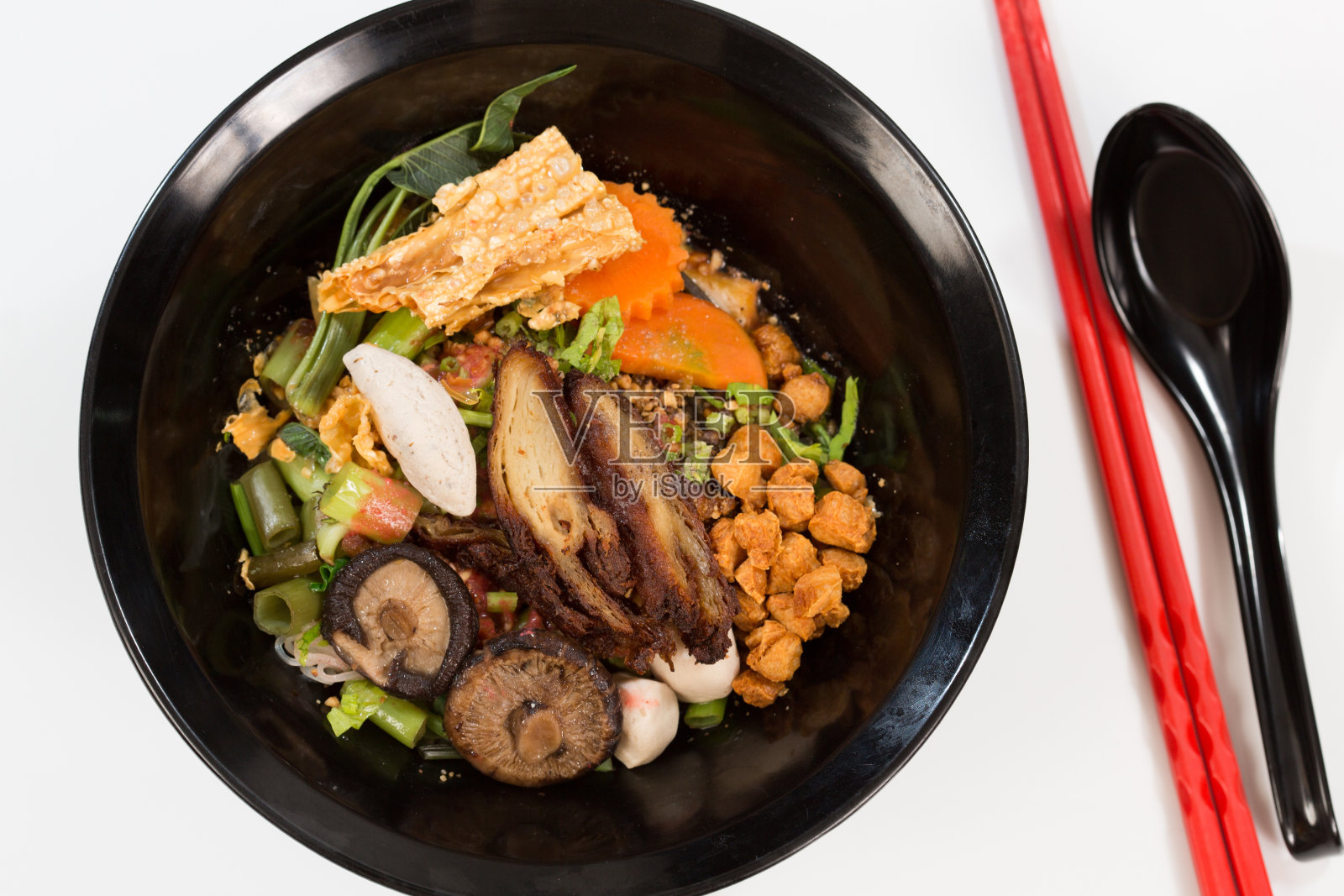 素食面条。俯视图照片摄影图片