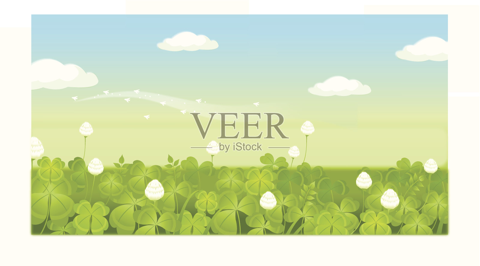 田野与乌云的天空插画图片素材