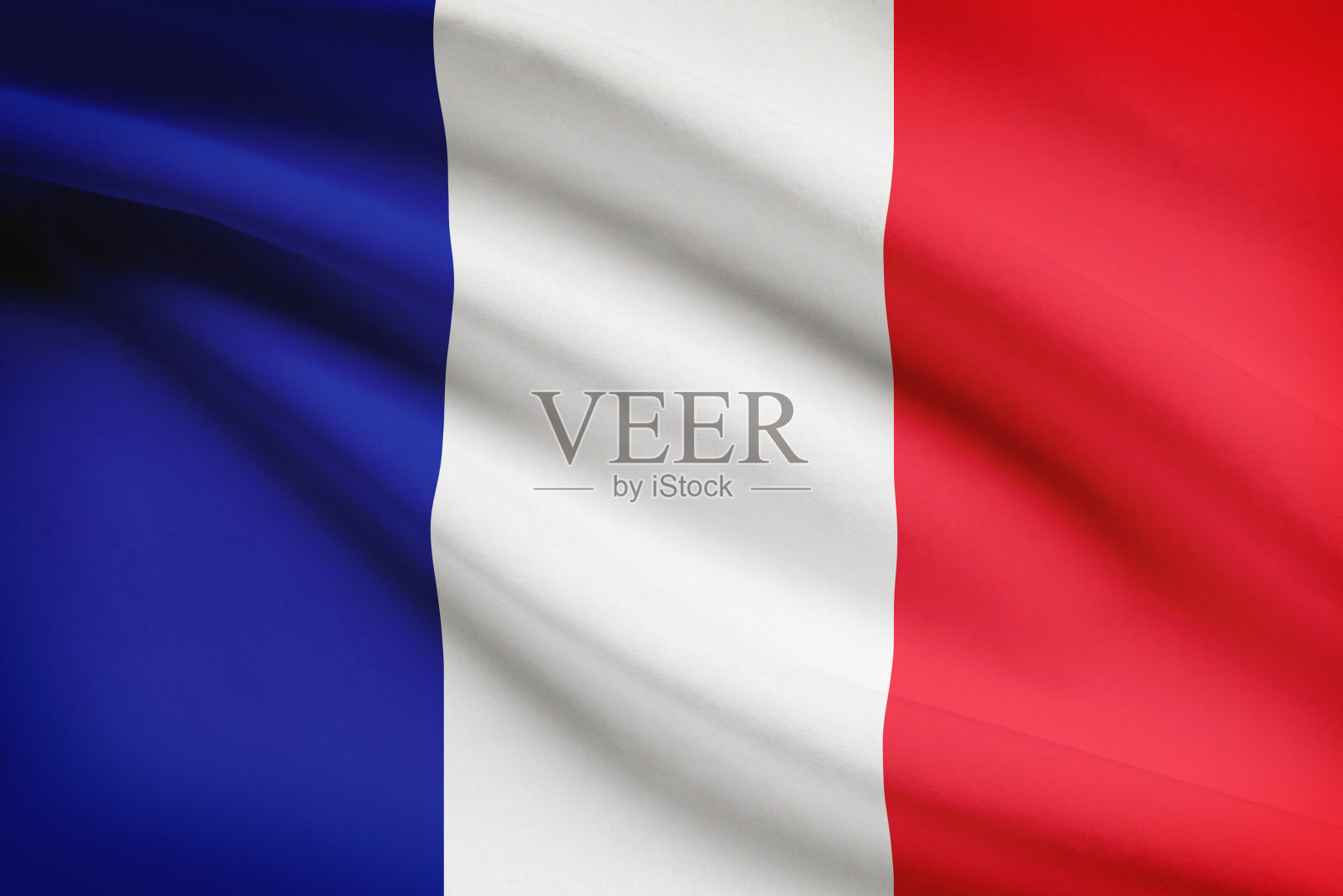 一系列皱褶的旗帜。法兰西共和国。照片摄影图片