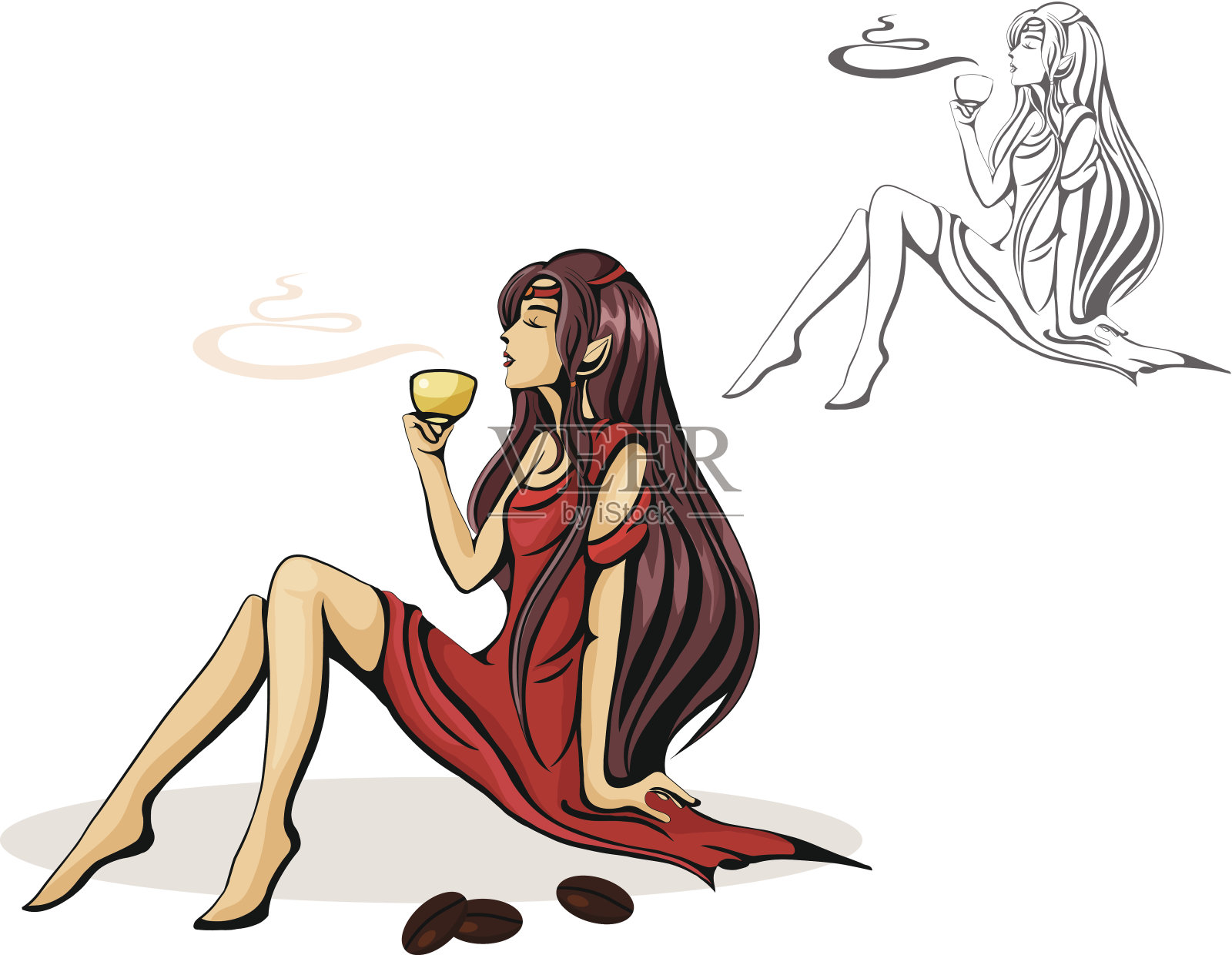 咖啡的女孩插画图片素材